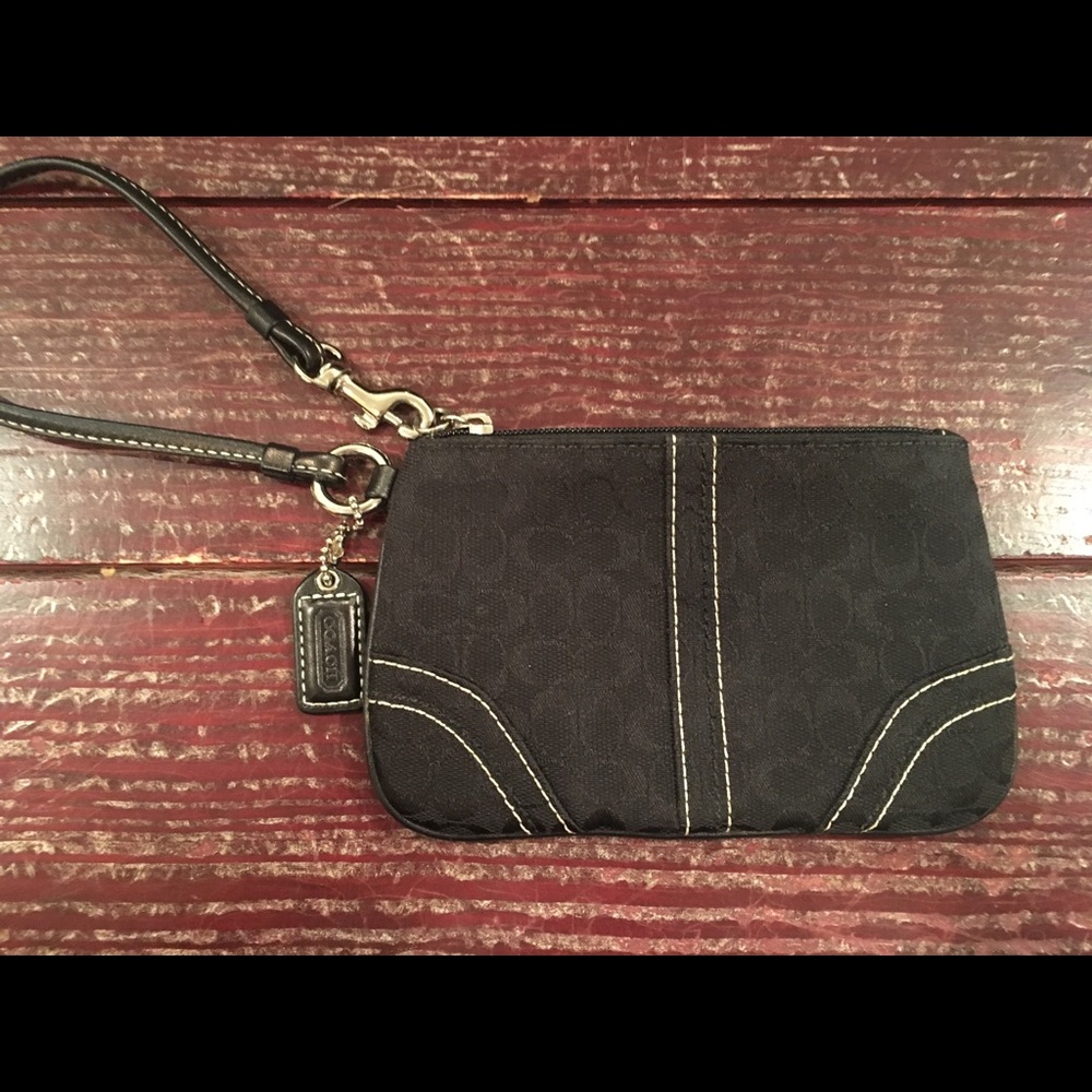 Coach Wristlet Black with White Stitching VGUC